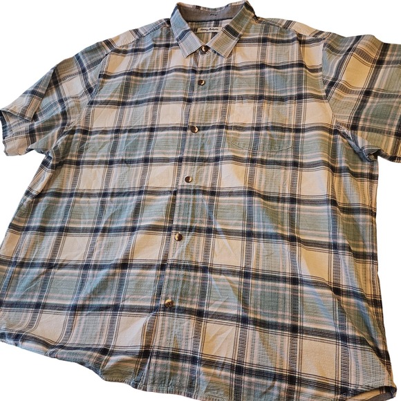Tommy Bahama Shirt Mens 3XL Beige Green Blue Plaid Button Up Short Sleeve Casual - Picture 1 of 7